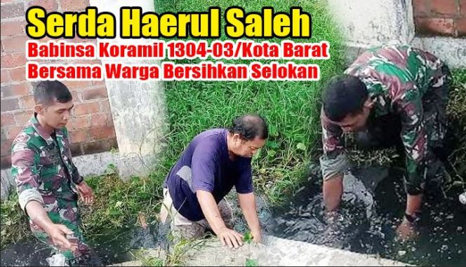 
					Babinsa Koramil 1304-03/Kota Barat Bersama Warga Bersihkan Selokan