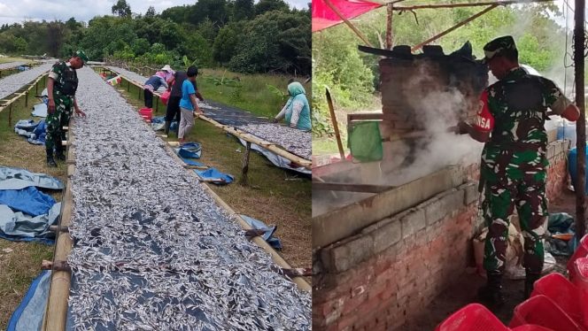 
					Babinsa Serma Ismail Dampingi Warga Ilodulunga Kelola Hasil Ikan Teri